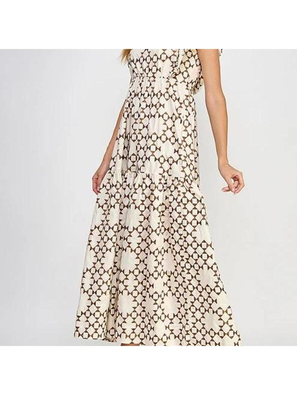 See and Be Seen white + brown embroidered quilt block dress